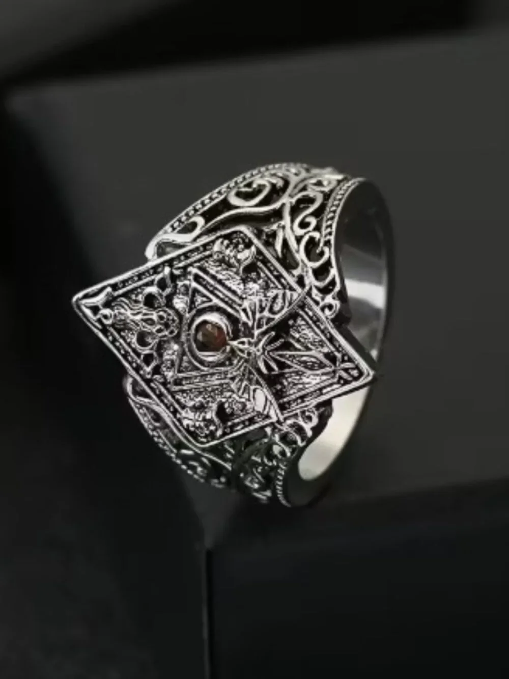 Retro Bat Rhombus Ring Gothic Copper Jewelry Brown Zirconia Stone